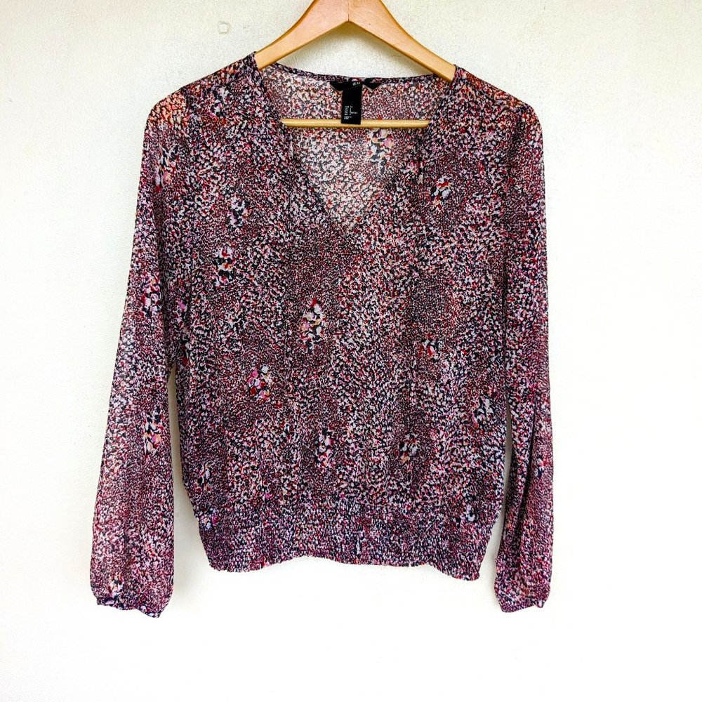 H&M Women's Sheer Long Sleeved Blouse Top Size 2  Multi-Color  NWOT